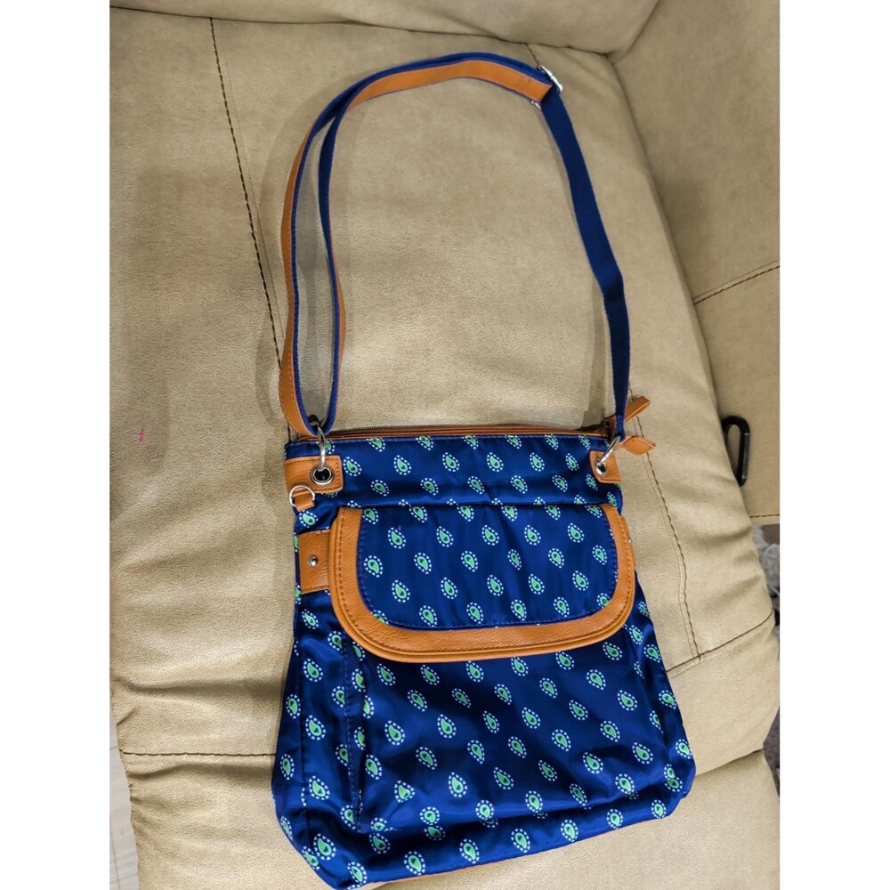 Laura Scott Nylon Crossbody Bag Navy Blue Paisley Travel Messenger Purse...